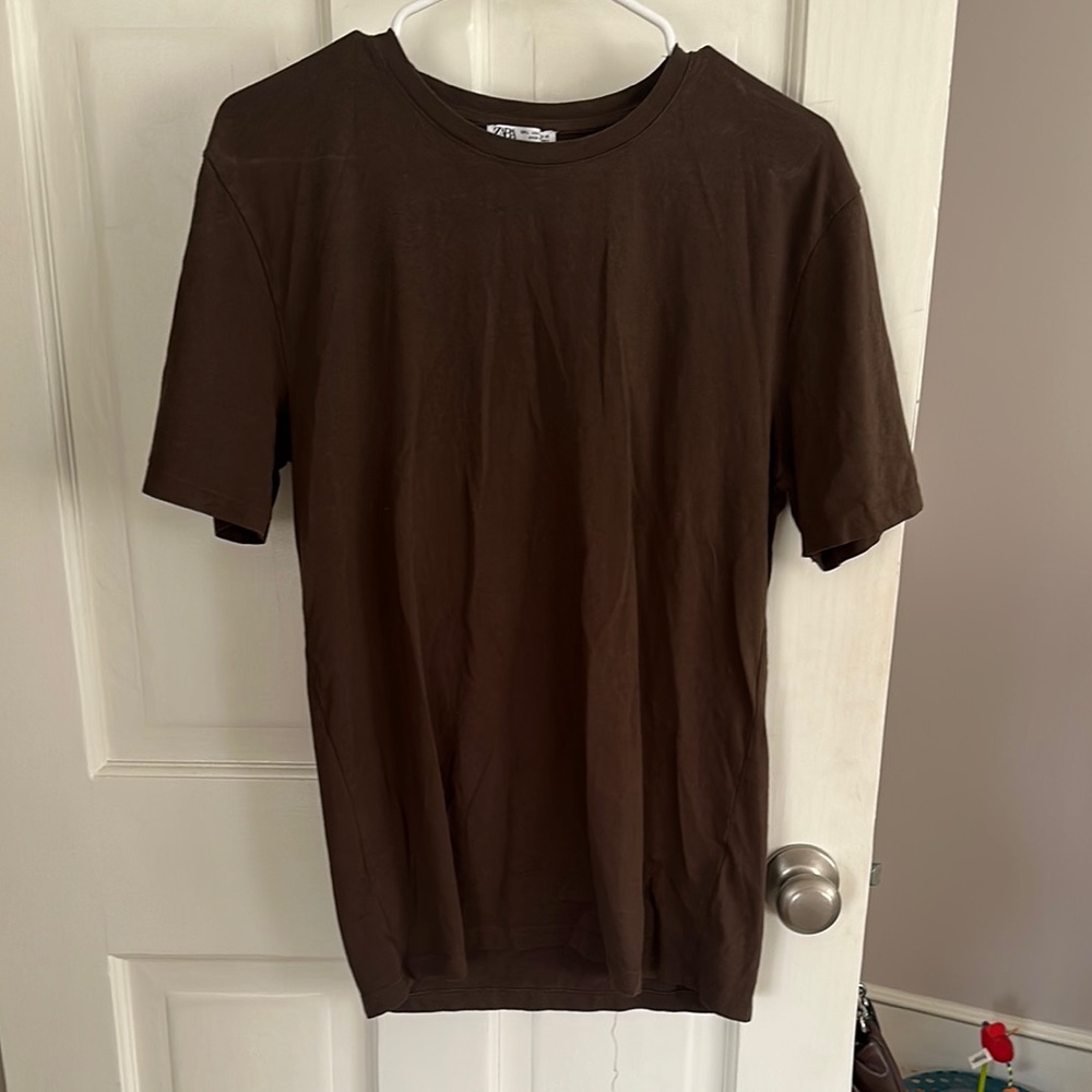 Zara Brown Short Sleeve Tee Casual Top
